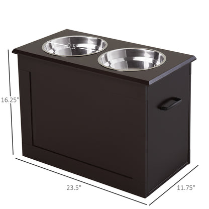 Elevated Dog Bowls for Large Dogs with Storage 2 Stainless Steel Dog Bowls， Elevated Base for Large Dogs, Coffee