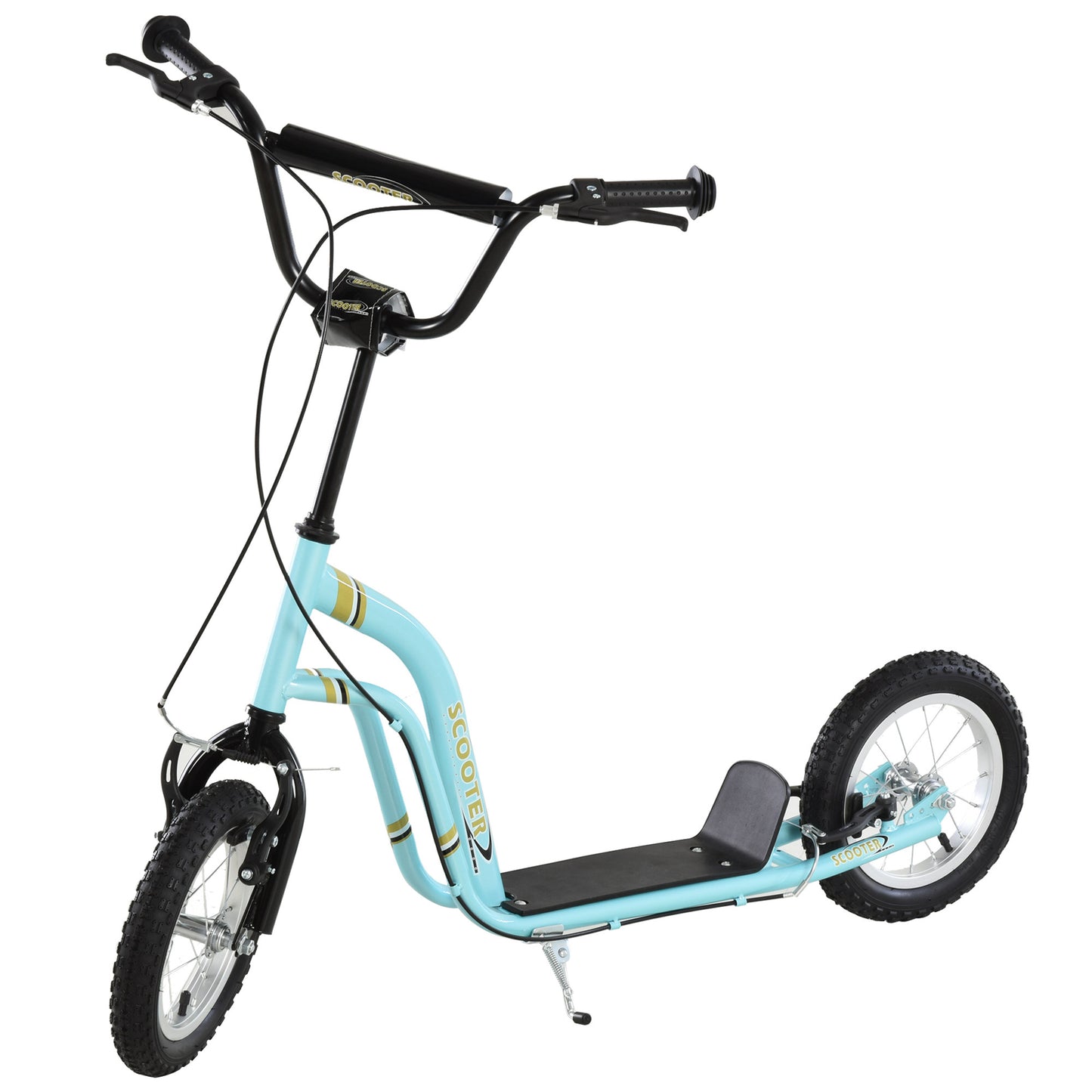 Aosom Dual Brakes Kick Scooter 12-Inch Inflatable Front Wheel Ride On Toy for Age 5+, Blue
