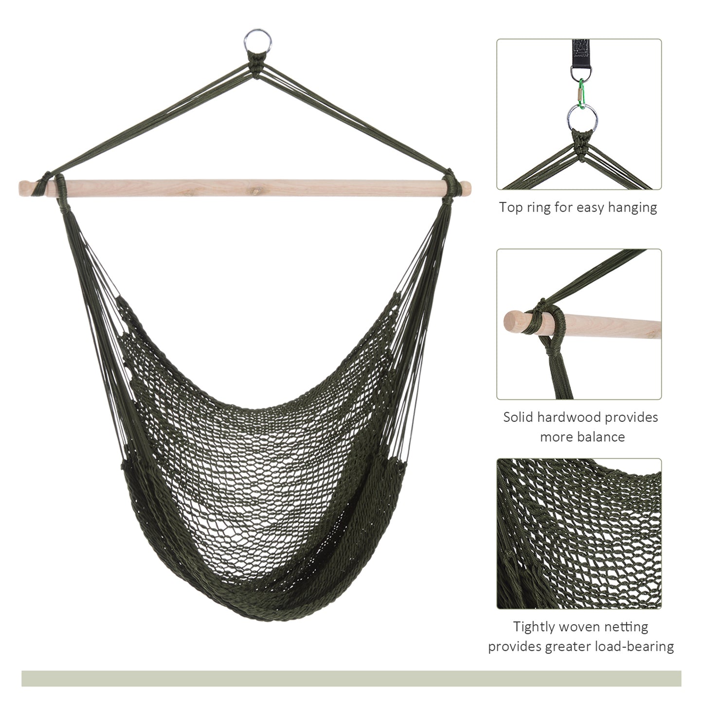 Portable Hammock Chair, Hanging Woven Hammock Swing Chair Sleeping Bed for Outdoor Garden Yard Camping, Army Green