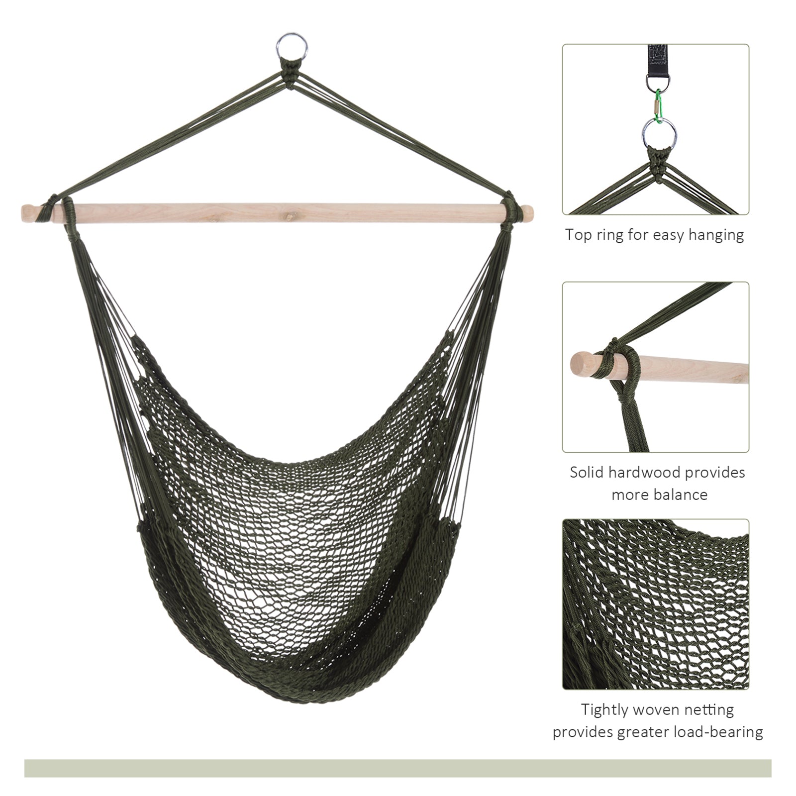 Portable Hammock Chair, Hanging Woven Hammock Swing Chair Sleeping Bed for Outdoor Garden Yard Camping, Army Green