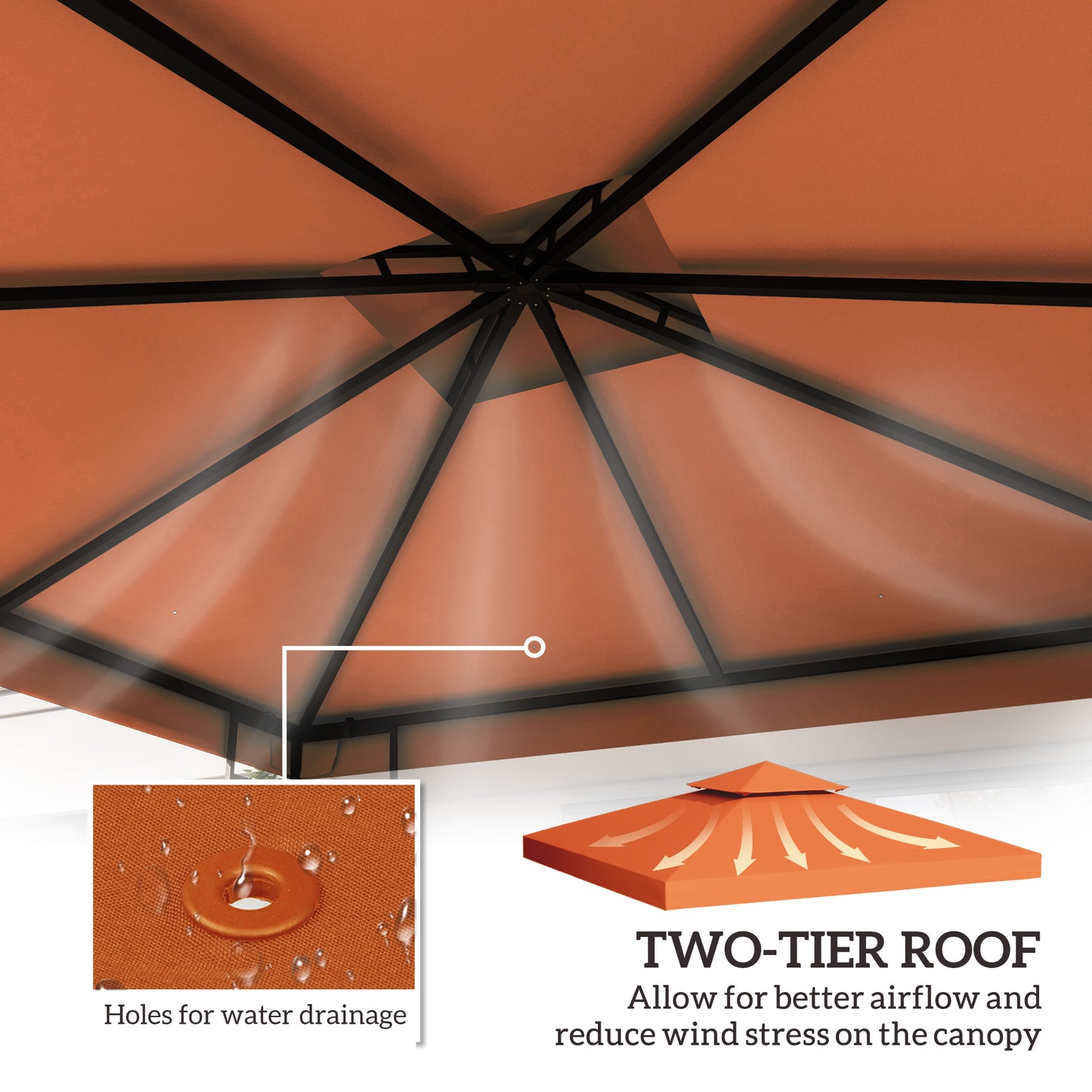 10' x 10' Square 2-Tier Gazebo Canopy Replacement Top Cover Outdoor Garden Sun Shade, Orange