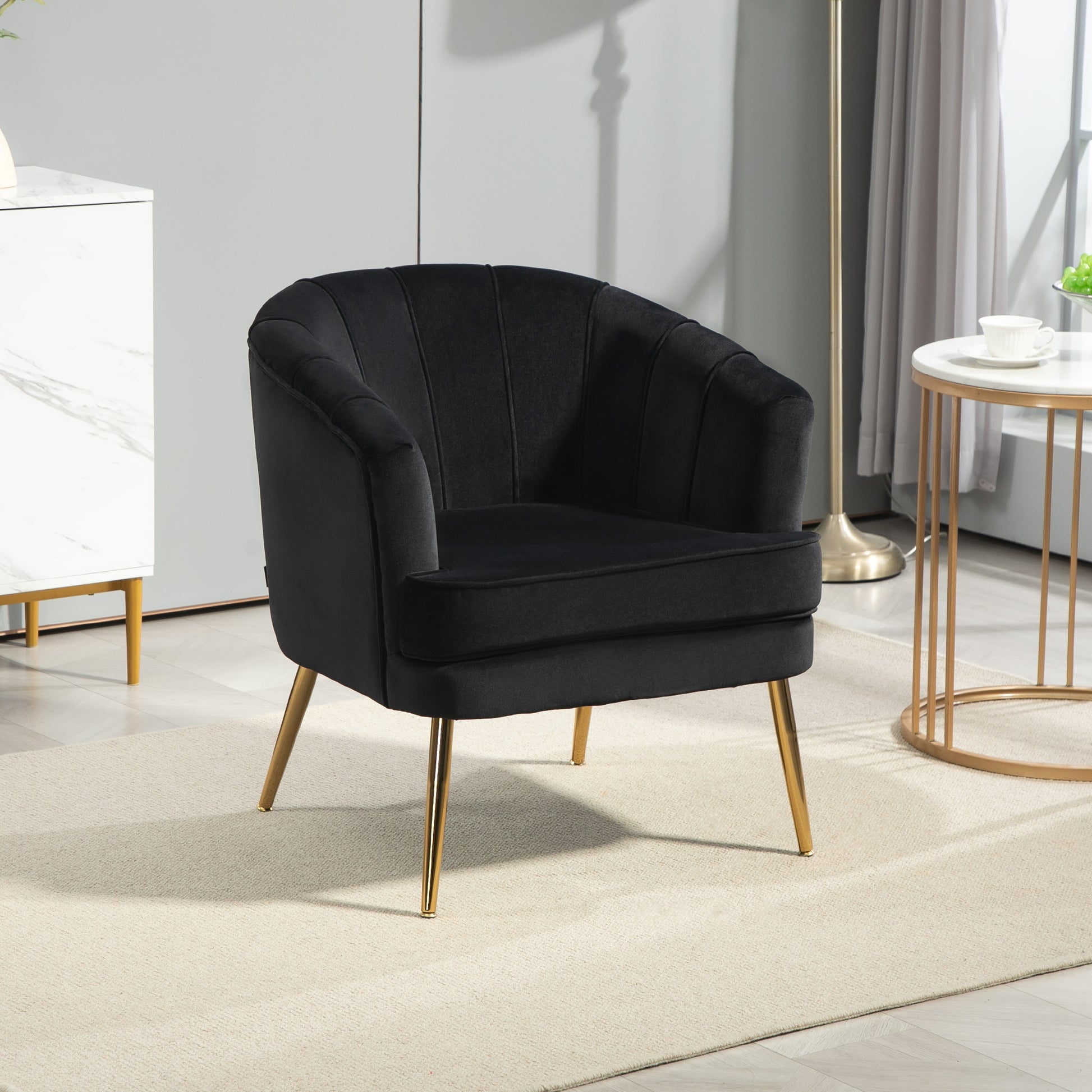 Fabric Armchair, Modern Accent Chair with Gold Metal Legs for Living Room, Bedroom, Home Office, Black