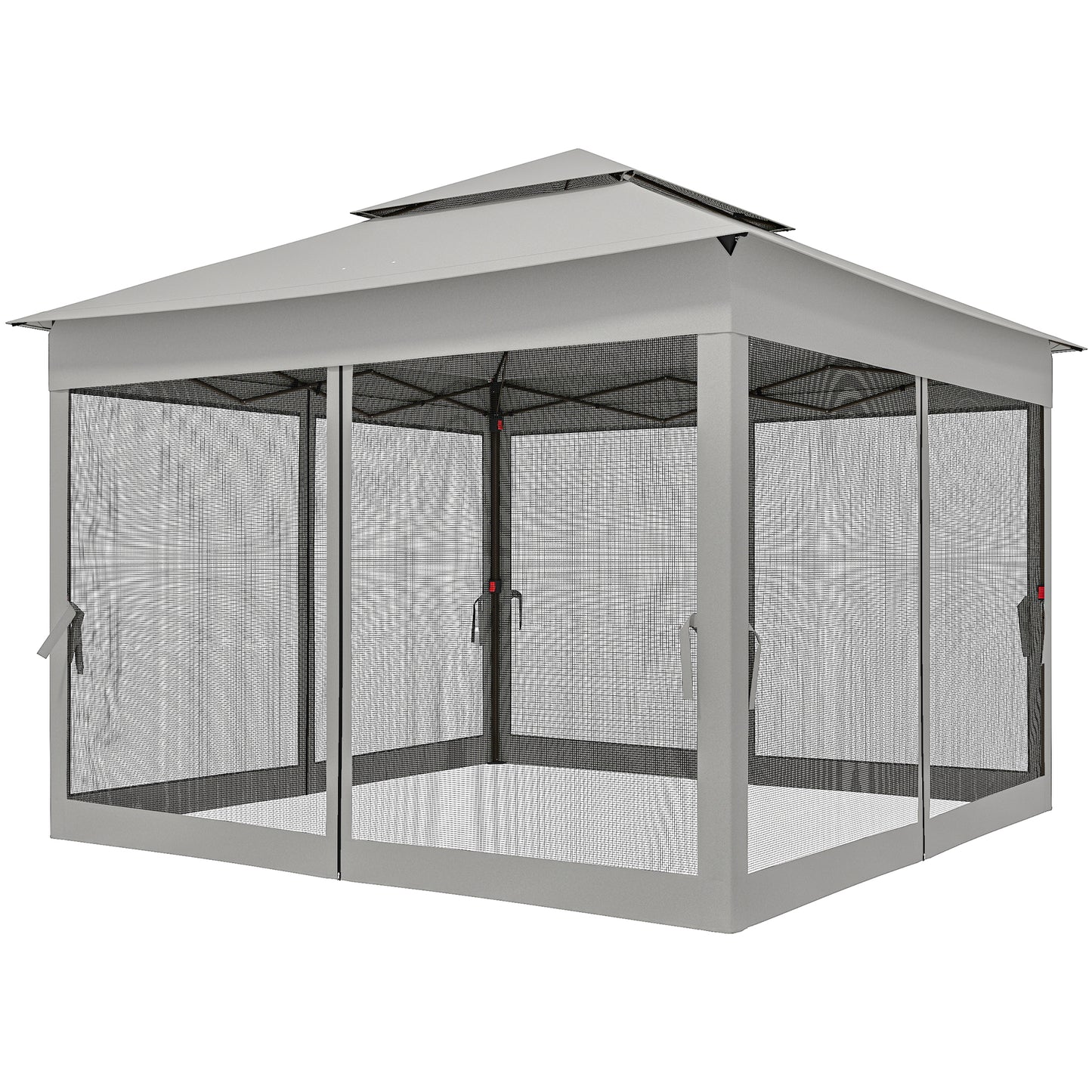 11' x 11' Pop Up Canopy 2-Tier Soft Top Shelter Event Tent w/ Netting Carry Bag for Patio Backyard Garden, Light Grey
