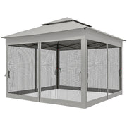 11' x 11' Pop Up Canopy 2-Tier Soft Top Shelter Event Tent w/ Netting Carry Bag for Patio Backyard Garden, Light Grey