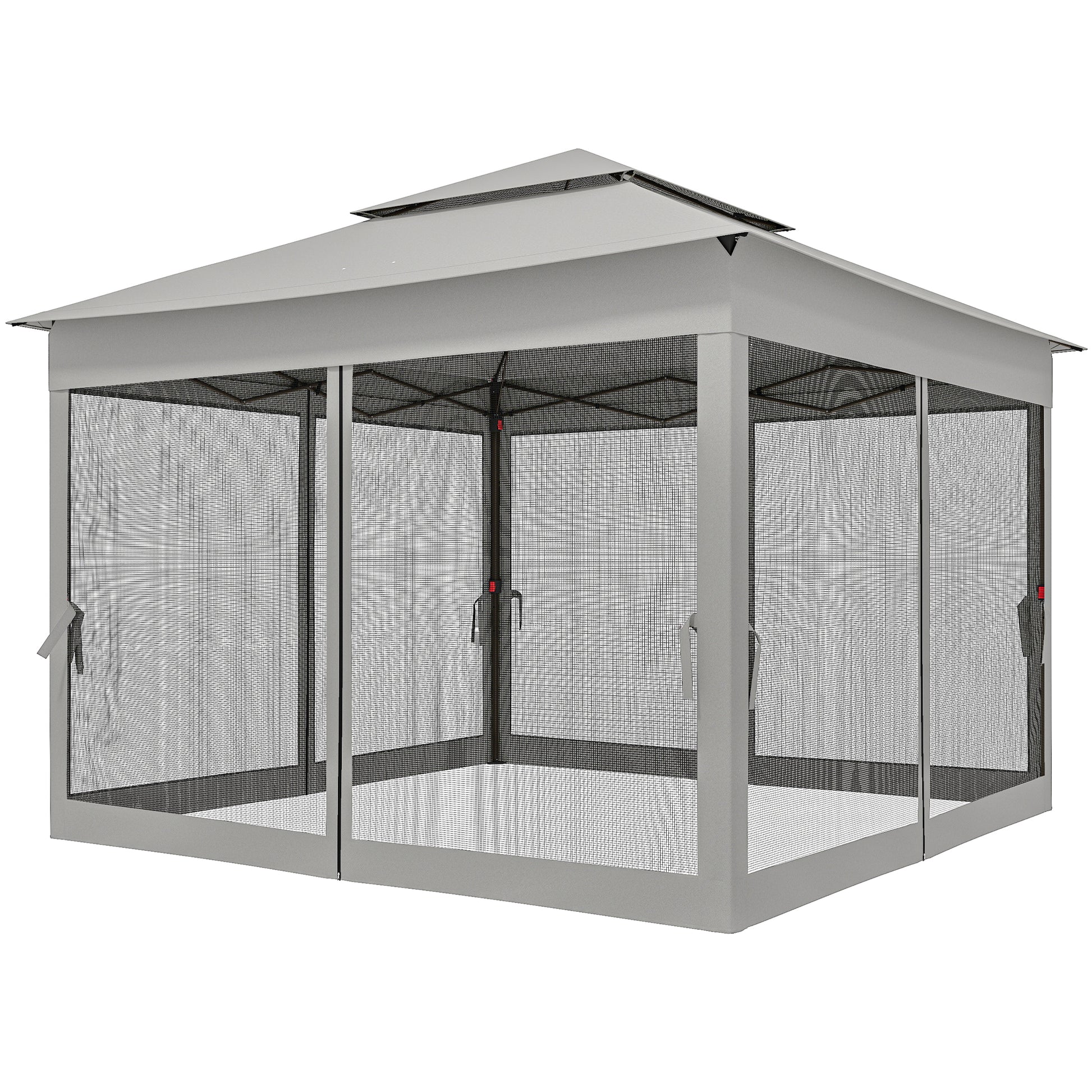 11' x 11' Pop Up Canopy 2-Tier Soft Top Shelter Event Tent w/ Netting Carry Bag for Patio Backyard Garden, Light Grey