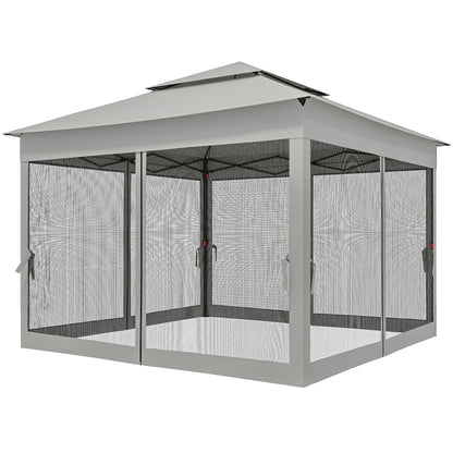 11' x 11' Pop Up Canopy 2-Tier Soft Top Shelter Event Tent w/ Netting Carry Bag for Patio Backyard Garden, Light Grey