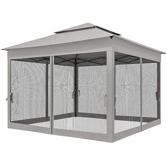 11' x 11' Pop Up Canopy 2-Tier Soft Top Shelter Event Tent w/ Netting Carry Bag for Patio Backyard Garden, Light Grey
