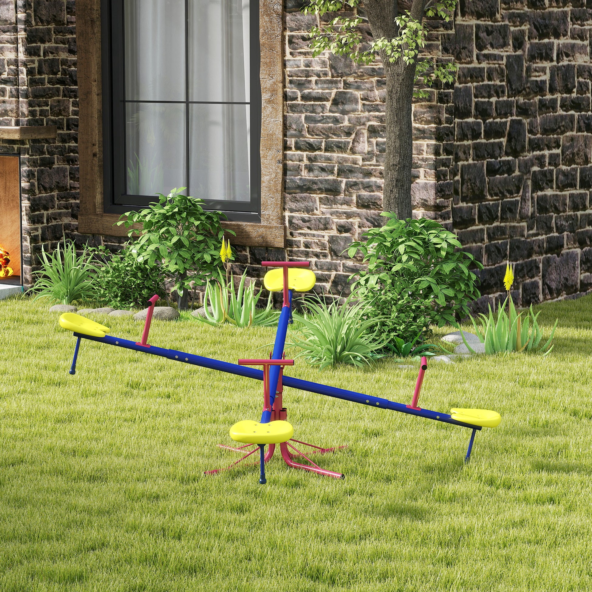 Kids Metal Seesaw Teeter Totter Children's Playground Equipment for Garden Outdoor Indoor Swing, 4 Seats