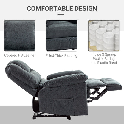 PU Leather Reclining Chair, Manual Recliner Chair for Living Room with Footrest, 2 Side Pockets, Steel Frame, Black