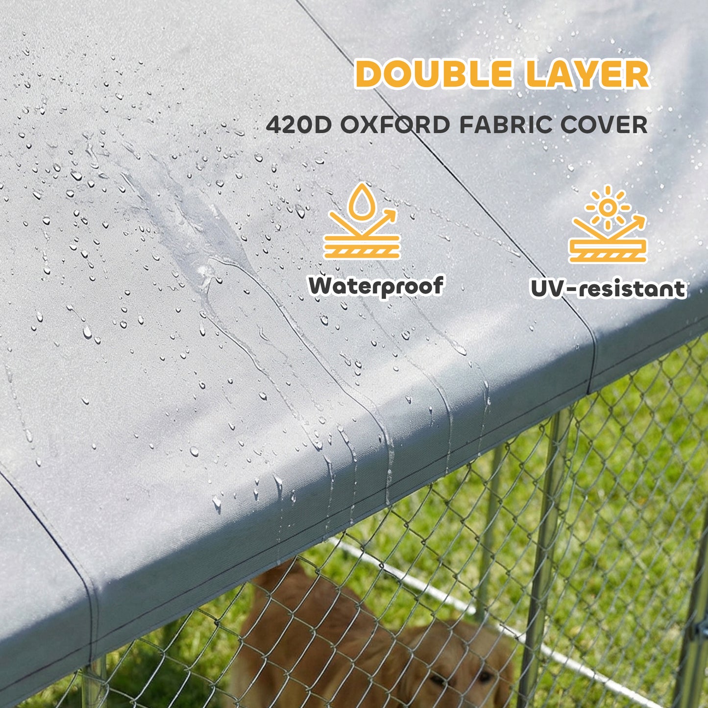 Galvanized Steel Outdoor Dog Kennel with Roof, Safety Locks, for Backyard, 19.7' x 9.8' x 7.1'