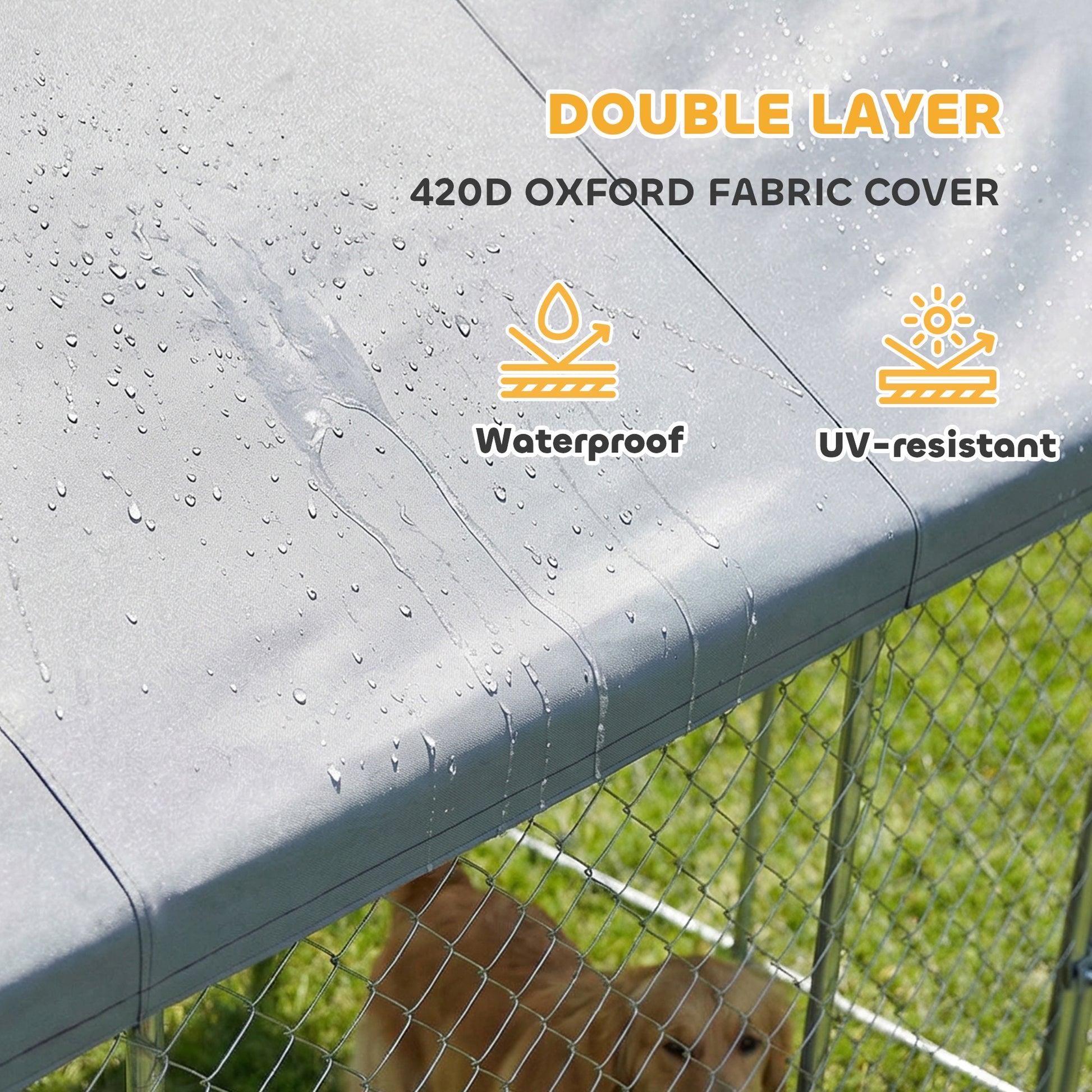 Galvanized Steel Outdoor Dog Kennel with Roof, Safety Locks, for Backyard, 19.7' x 9.8' x 7.1'