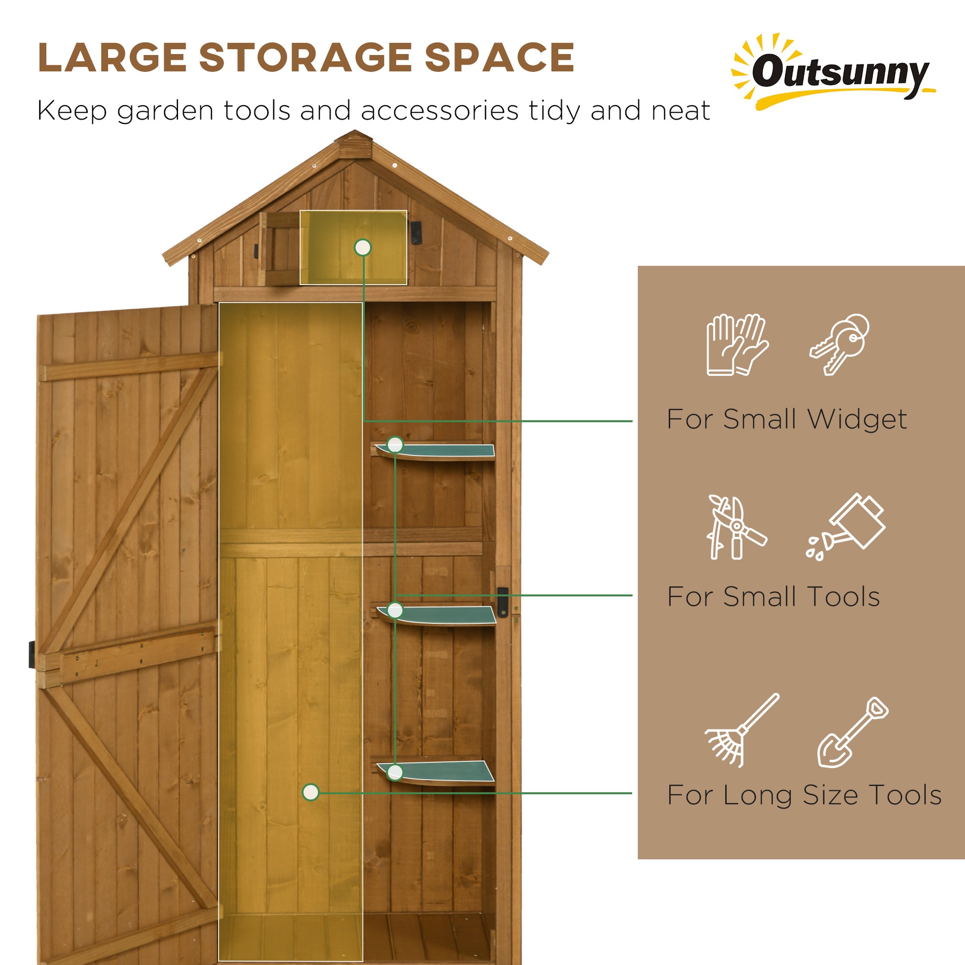30" x 21" x 71" Garden Storage Shed, Outdoor Tool Utility Storage House with 3 Tier Shelves and Roof, Brown