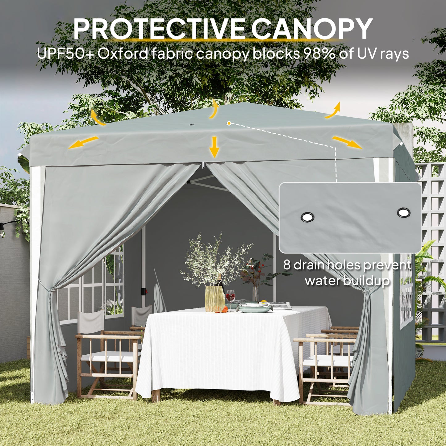 10' x 10' Pop-Up Canopy Tent with Sidewalls, Height-Adjustable, Carry Bag Included, for Outdoor, Garden, Patio, Light Grey