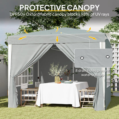 10' x 10' Pop-Up Canopy Tent with Sidewalls, Height-Adjustable, Carry Bag Included, for Outdoor, Garden, Patio, Light Grey