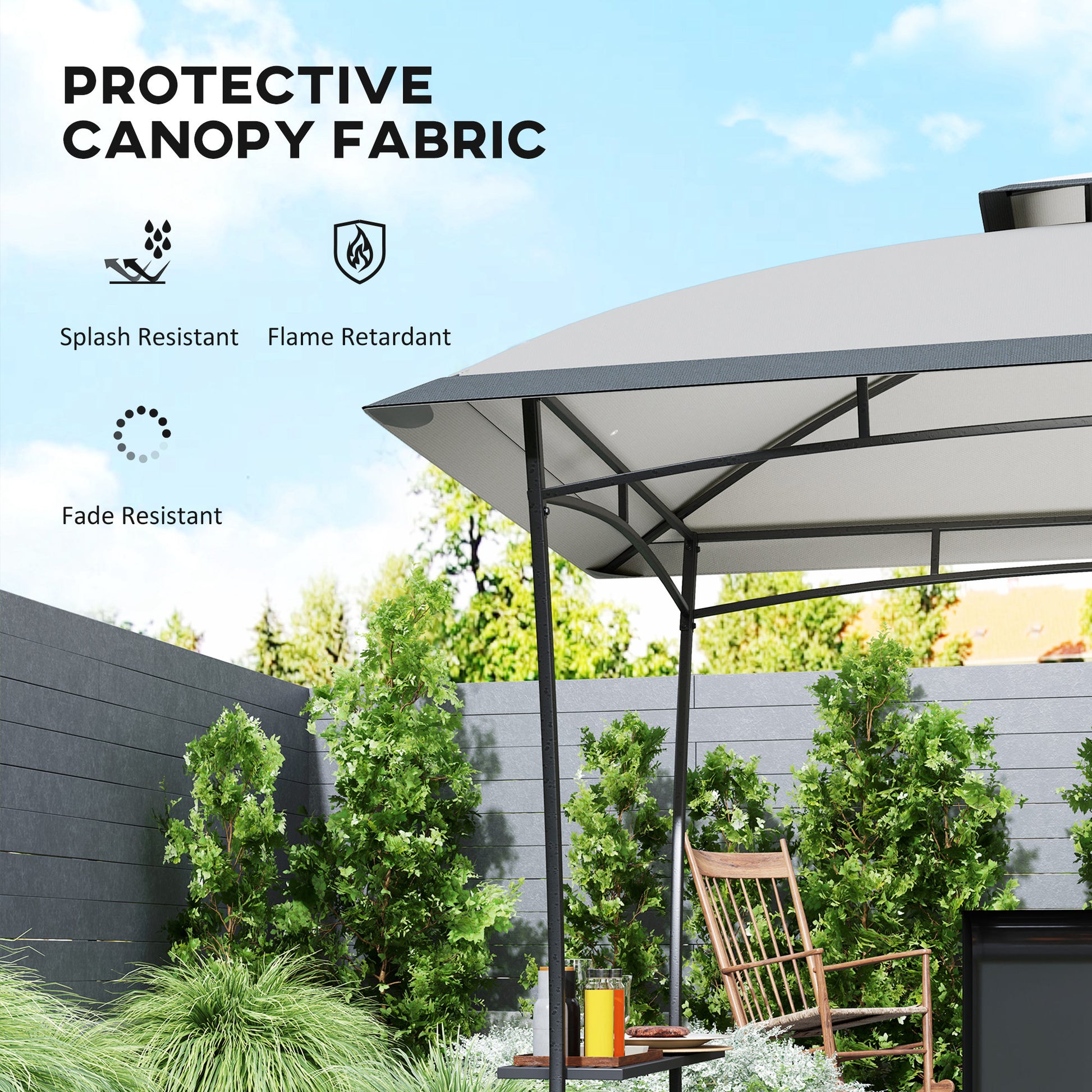 8' x 5' Outdoor Grill Gazebo, Double Tiered Barbecue Grill Gazebo Shelter with 2 Side Shelves and Hook, Light Grey