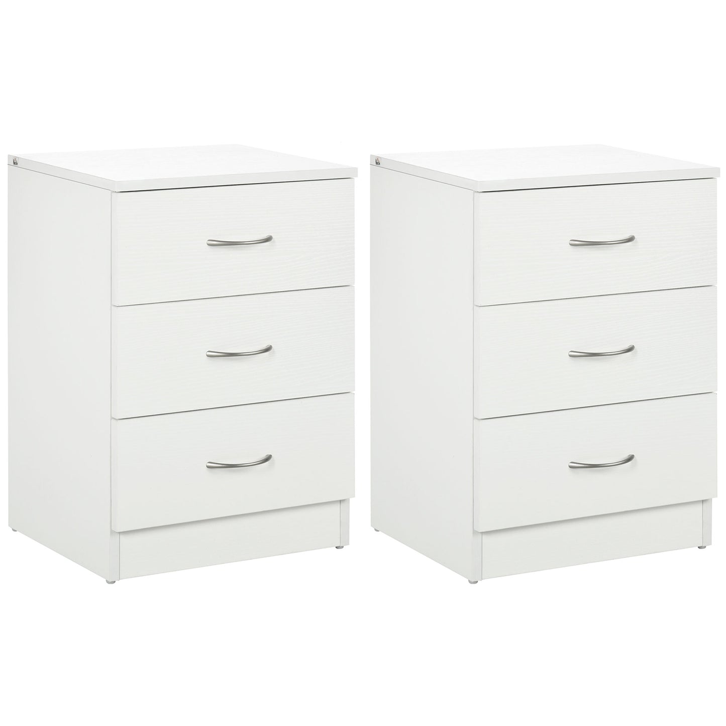 Bedside Table with 3 Drawers, Modern Wood Nightstand, Side Table with Anti-tipping Design for Bedroom, Set of 2, White