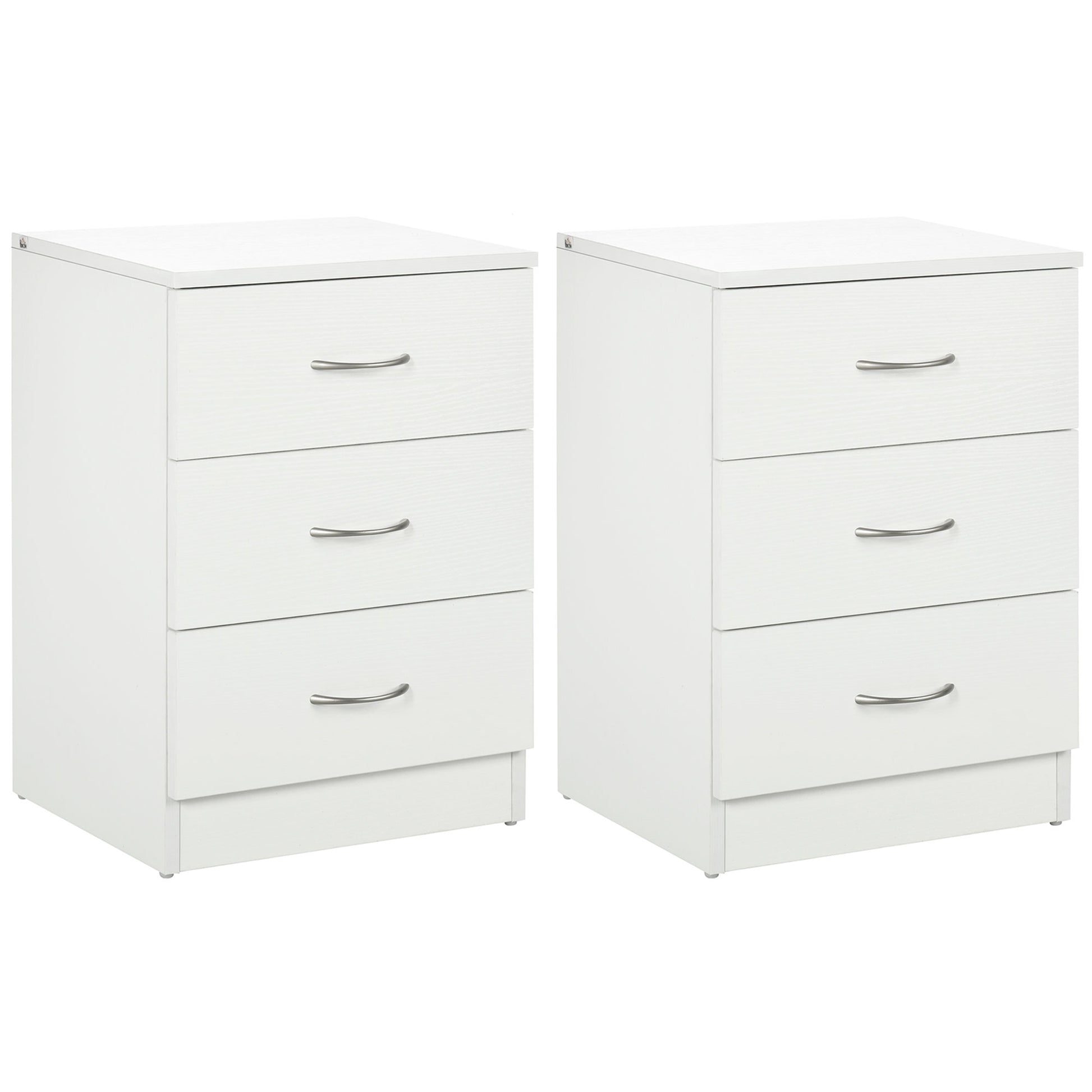 Bedside Table with 3 Drawers, Modern Wood Nightstand, Side Table with Anti-tipping Design for Bedroom, Set of 2, White