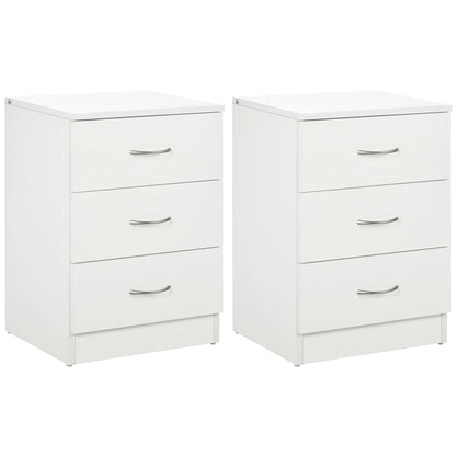 Bedside Table with 3 Drawers, Modern Wood Nightstand, Side Table with Anti-tipping Design for Bedroom, Set of 2, White