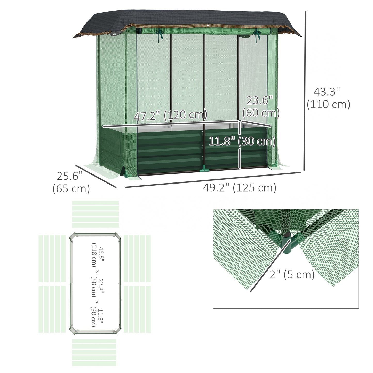 Galvanized Steel Planter Box with Crop Cage and Shade Cloth, Raised Garden Bed for Flowers, Vegs and Herbs
