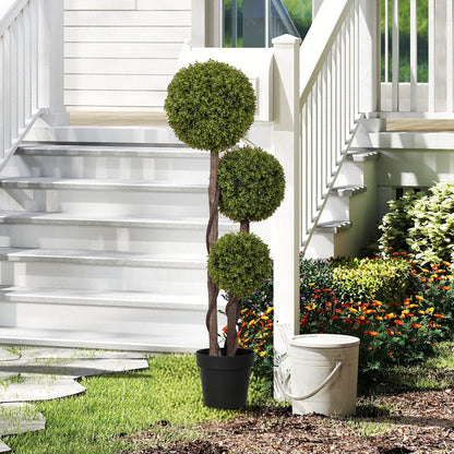 45 Inch Potted Fake Plant, Artificial Boxwood Topiary Tree, Triple Ball Tree for Indoor and Outdoor, Green