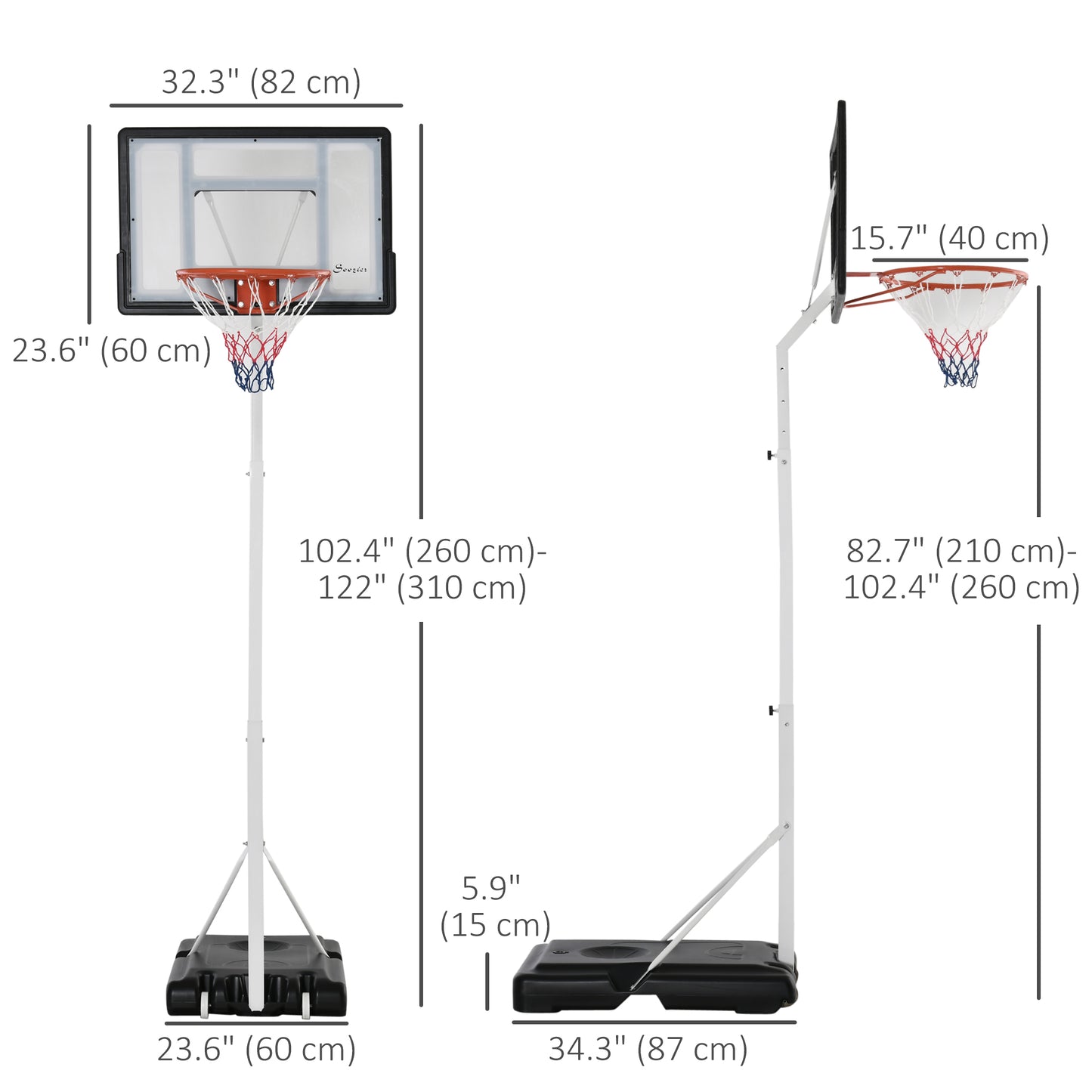 Soozier Portable Basketball Hoop, 7ft-8.5ft Height Adjustable with Wheels