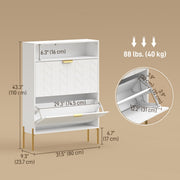 Shoe Cabinet with 2 Flip Drawers, Modern Narrow Shoe Storage Cabinet with Open Compartment, Adjustable Shelves, White