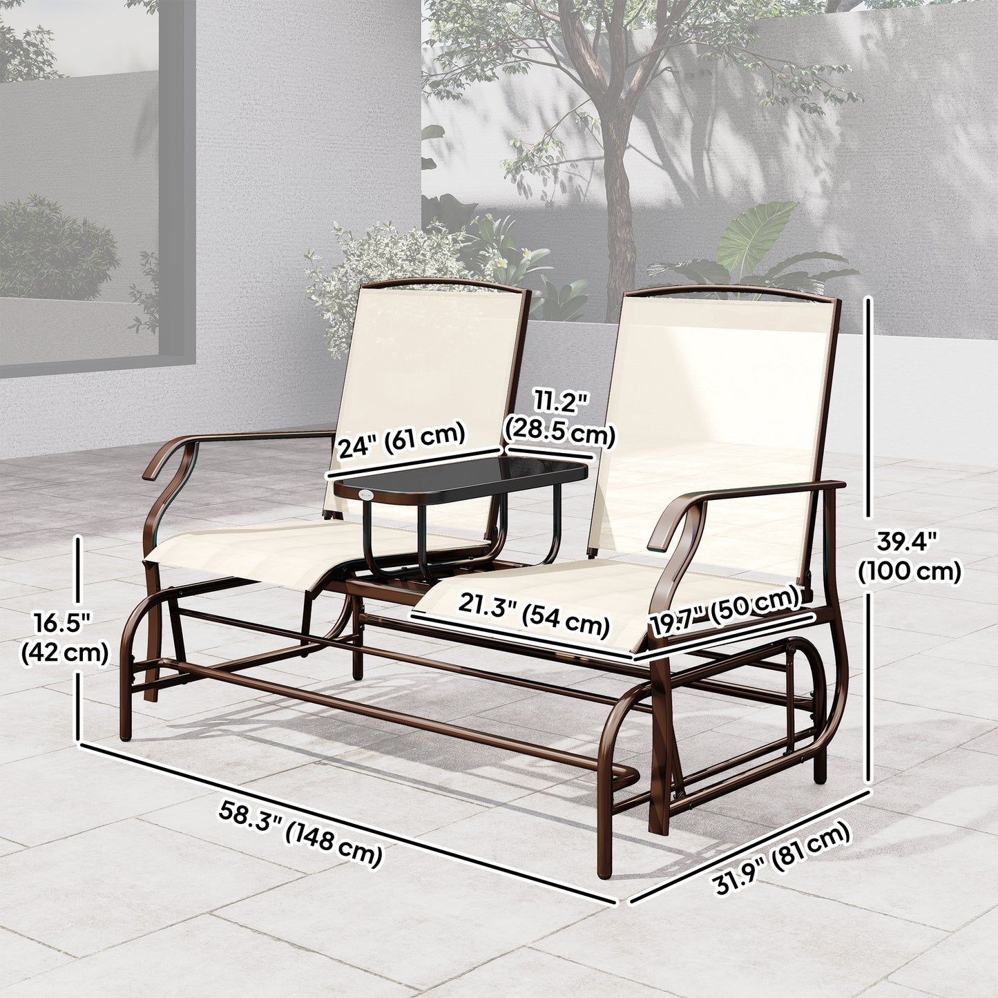 Patio Glider Rocking Chair 2 Person Outdoor Loveseat Rocker Garden Furniture Bench, Beige