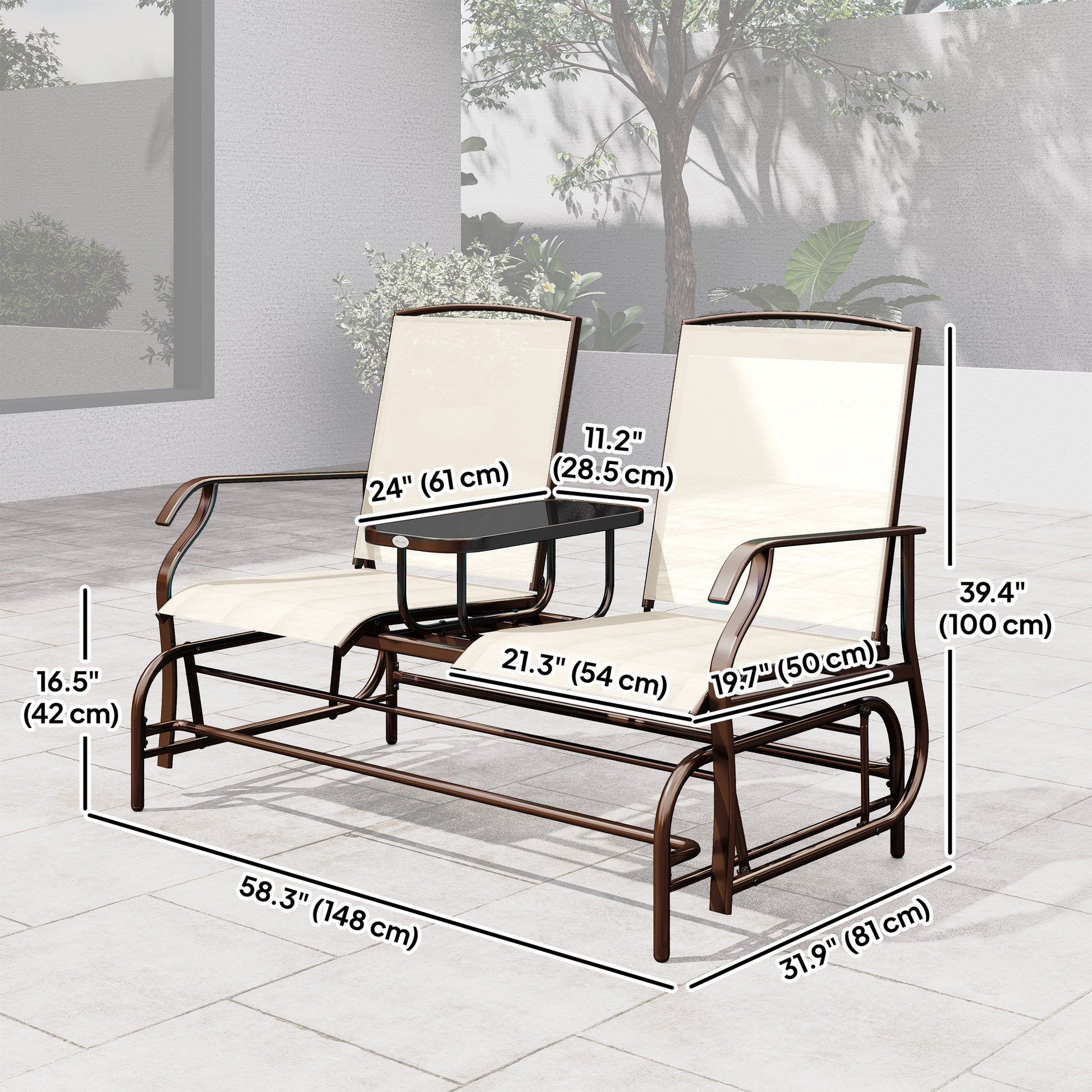 Patio Glider Rocking Chair 2 Person Outdoor Loveseat Rocker Garden Furniture Bench, Beige