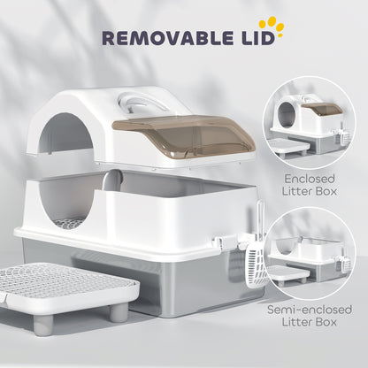Extra Large Stainless Steel Cat Litter Box w/ High Sided, Removable Lid, Mats, Scoop, Odor Free, Non-Sticky, Leakproof