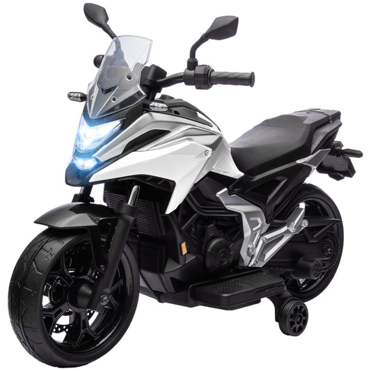 Qaba Honda Licensed 12V Ride on Motorbike for Kids with Headlights Music Training Wheels, for 3-6 Years, White