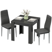 Dining Table Set for 2, Square Kitchen Table and Chairs, Dining Room Table and PU Leather Upholstered Chairs, Black