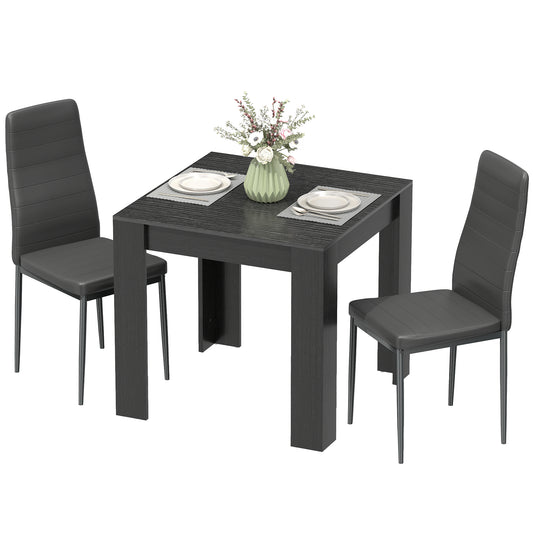 Dining Table Set for 2, Square Kitchen Table and Chairs, Dining Room Table and PU Leather Upholstered Chairs, Black