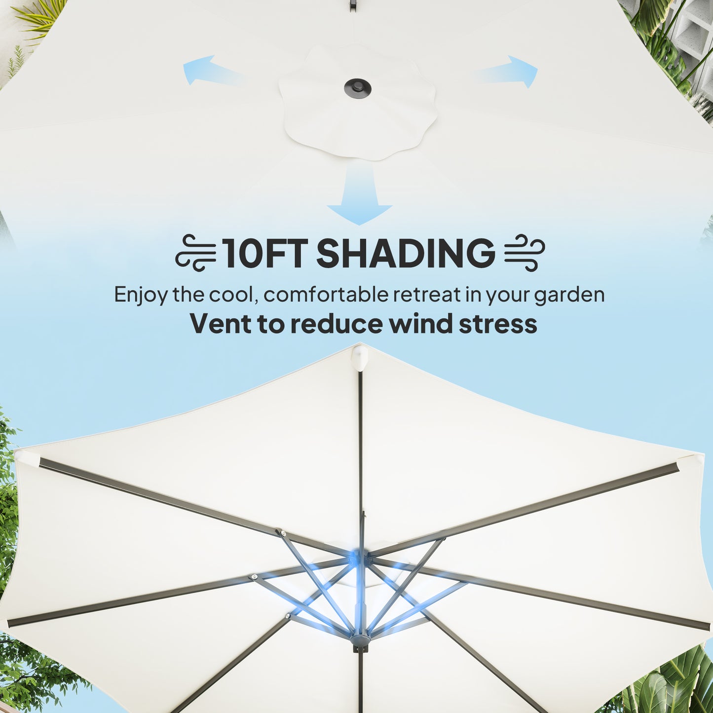 10' Offset Patio Umbrella Cantilever Umbrella with Aluminium Pole 360° Rotation and Tilt Adjustment, White