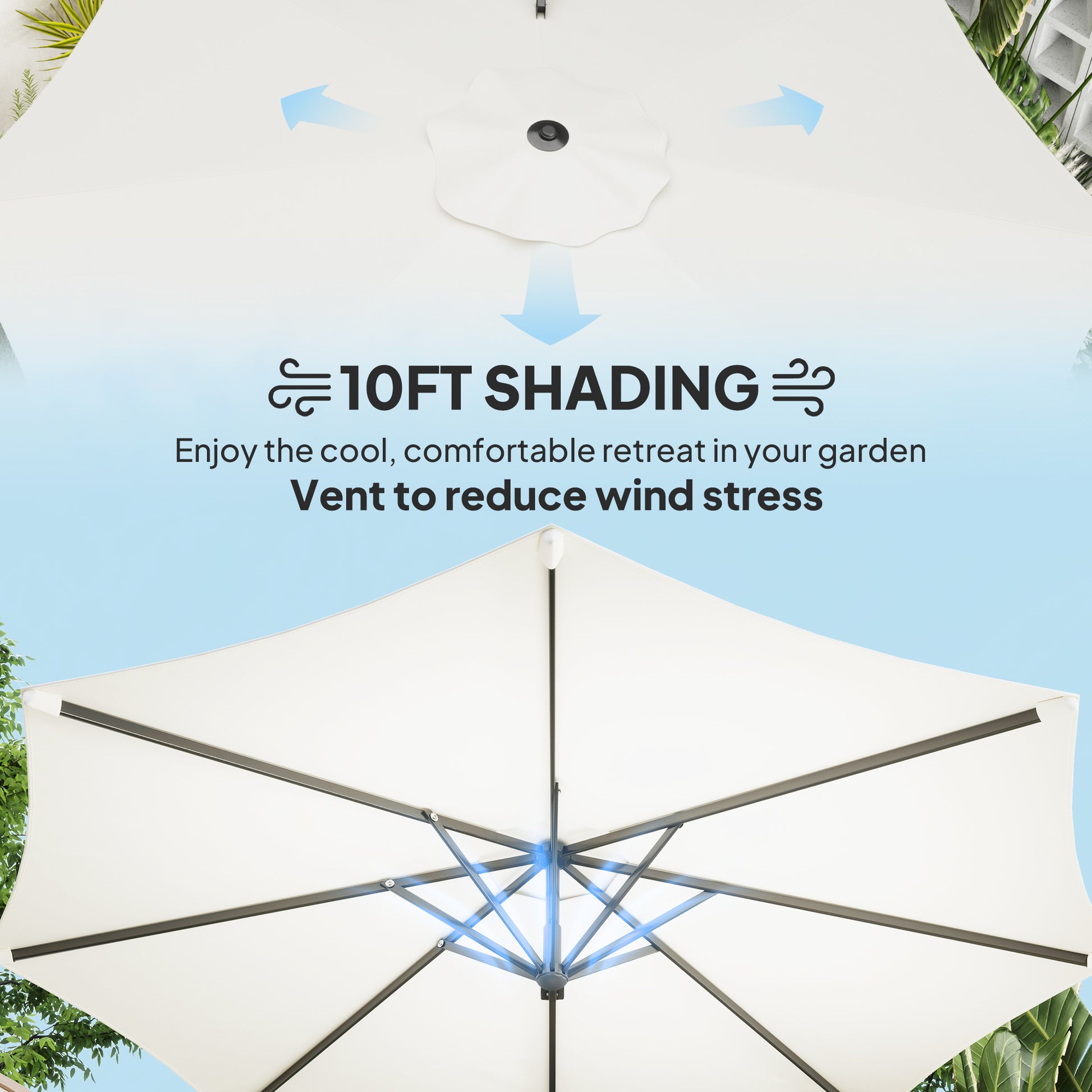 10' Offset Patio Umbrella Cantilever Umbrella with Aluminium Pole 360° Rotation and Tilt Adjustment, White
