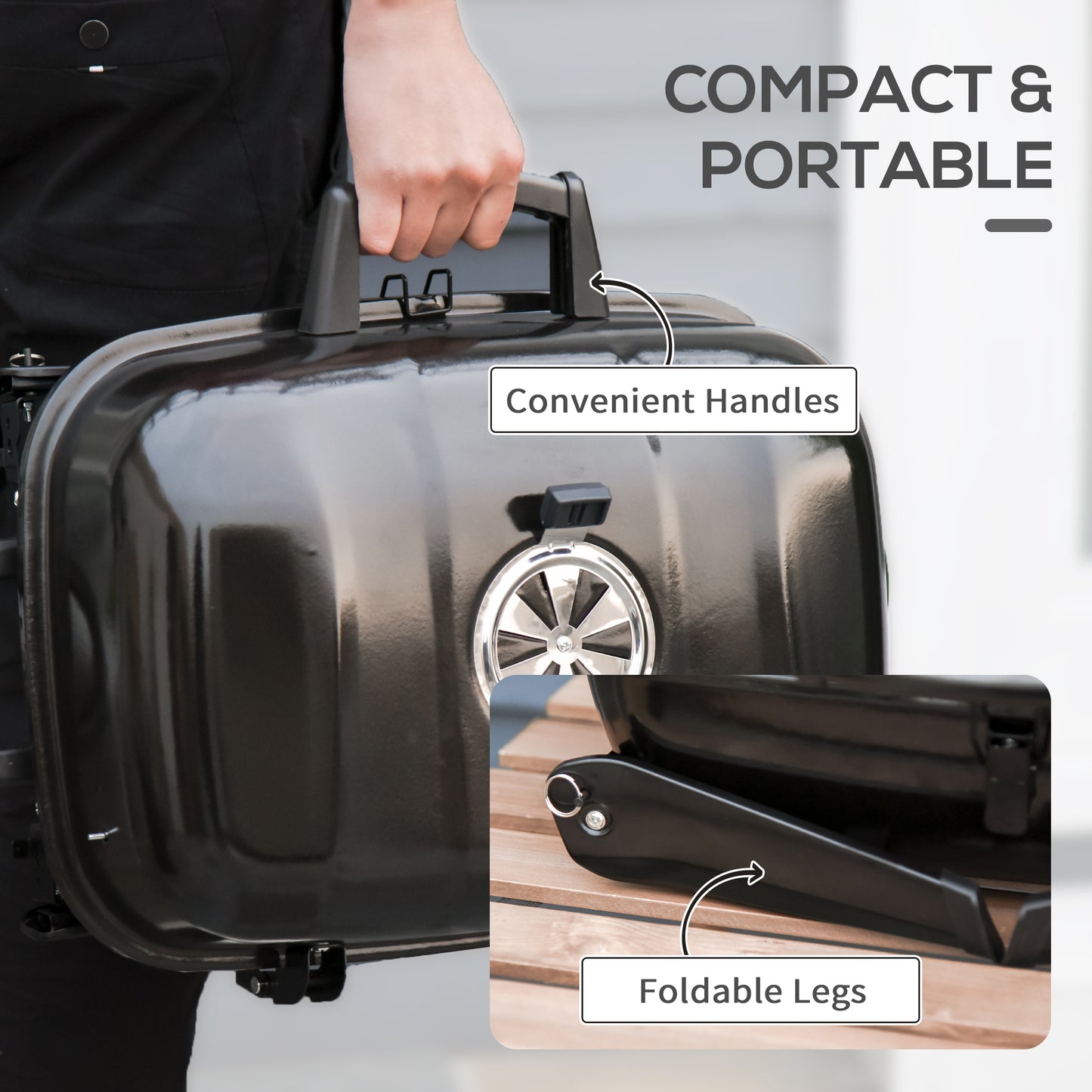 Portable Tabletop Steel Charcoal Grill Foldable Outdoor BBQ Camping Picnic Cooker, 59 x 43 x 39 cm, Black