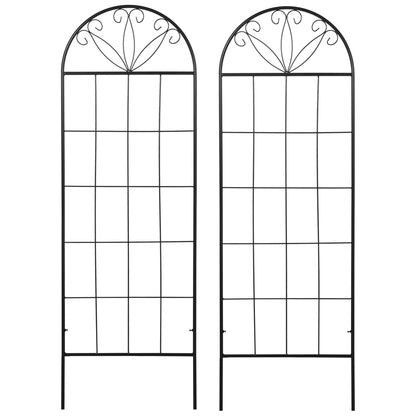 Metal Garden Trellis Pack of 2 for Climbing Plants, Arched Grid Trellis Panels, 20" x 60", Black