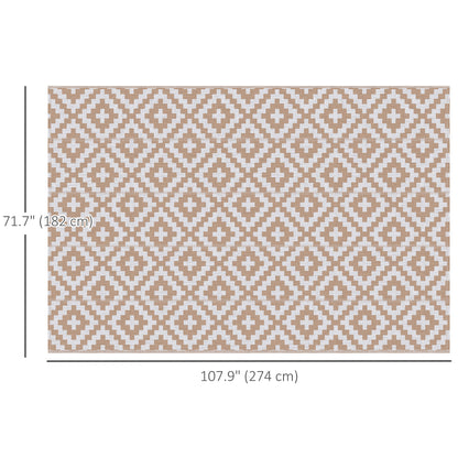 Reversible Outdoor RV Rug, Patio Floor Mat, 6' x 9' Plastic Straw Rug for Backyard, Deck, Beach, Camping, Coffee & White