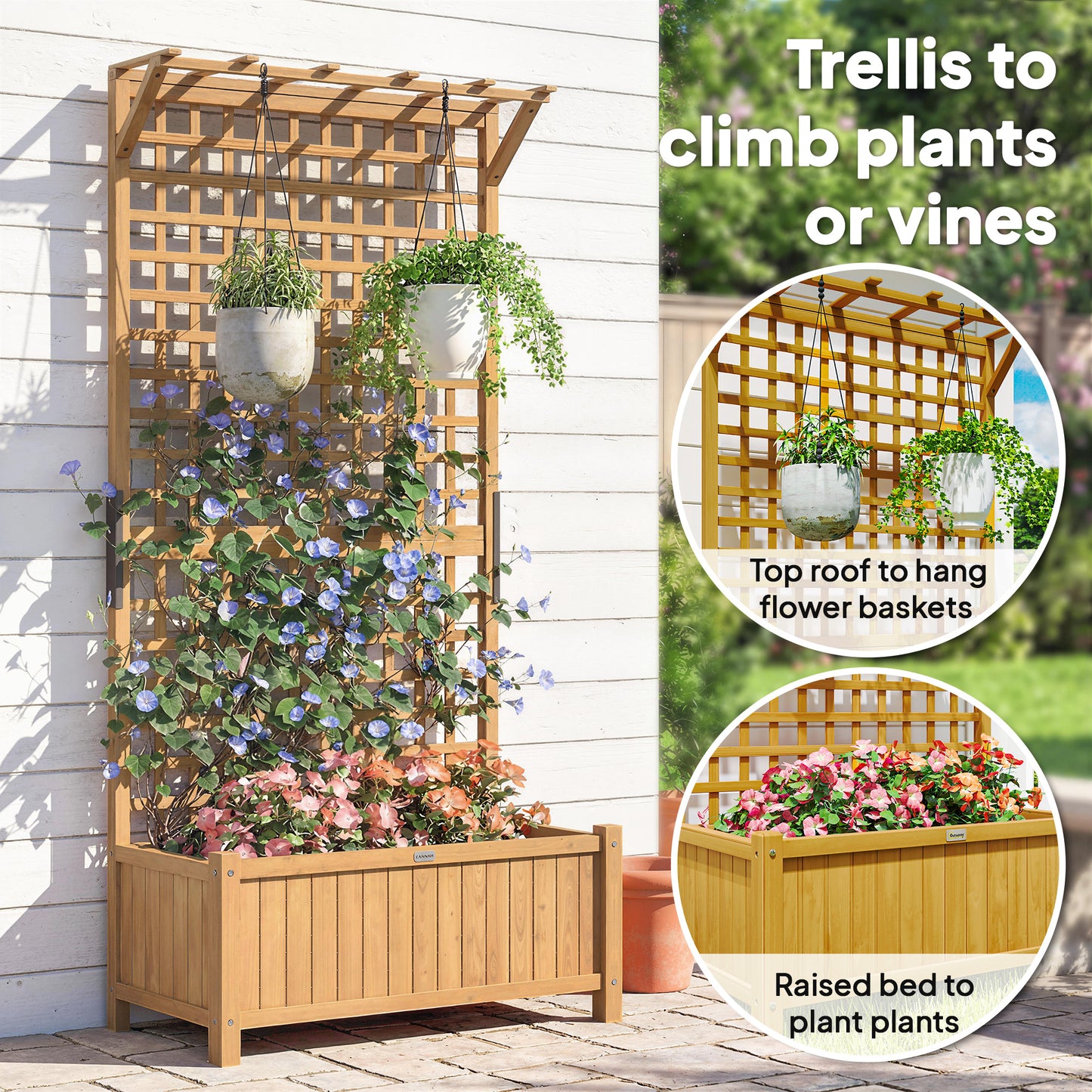 Wood Planter with Trellis for Vine Climbing, Raised Garden Bed, Privacy Screen for Backyard, Patio, Deck, Yellow