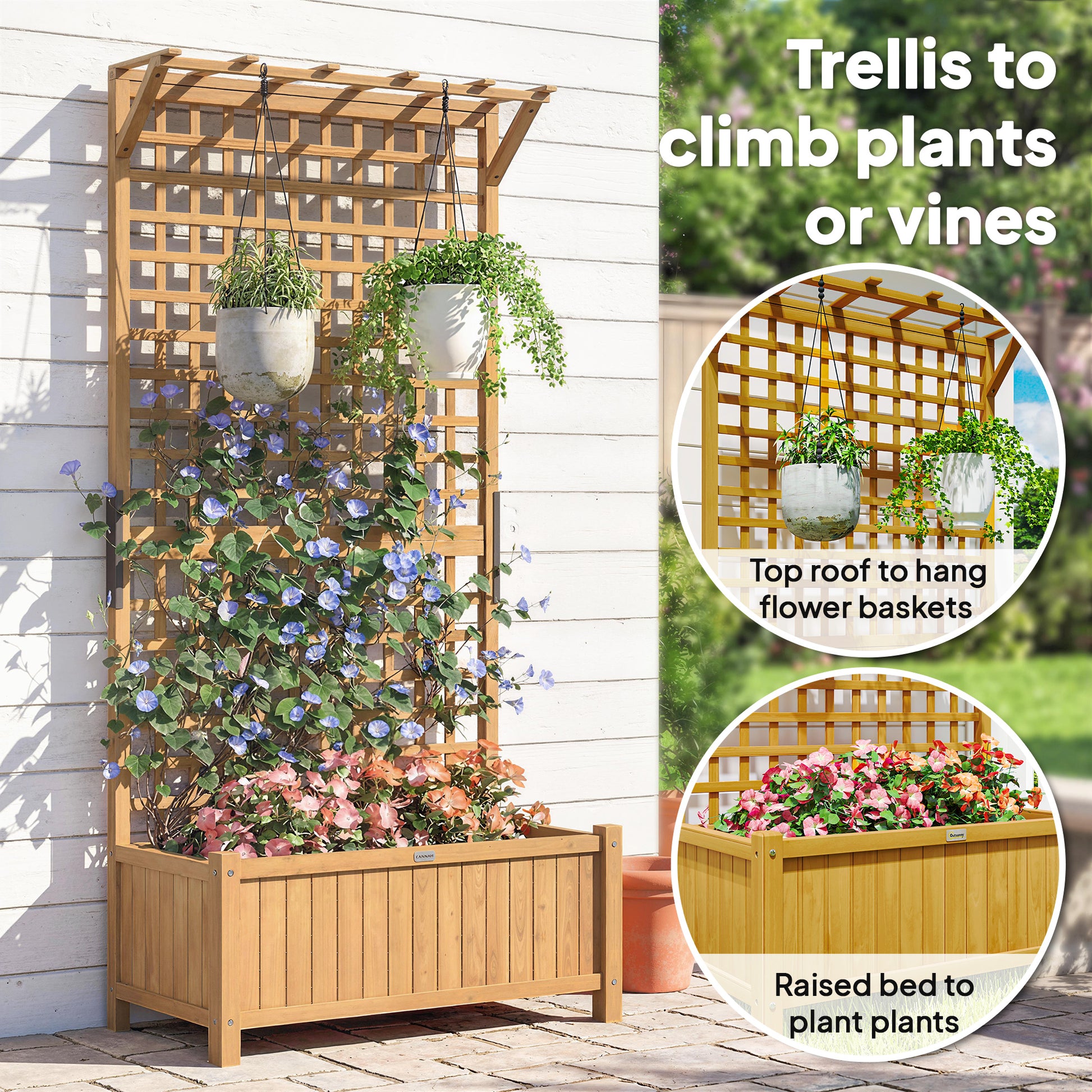 Wood Planter with Trellis for Vine Climbing, Raised Garden Bed, Privacy Screen for Backyard, Patio, Deck, Yellow