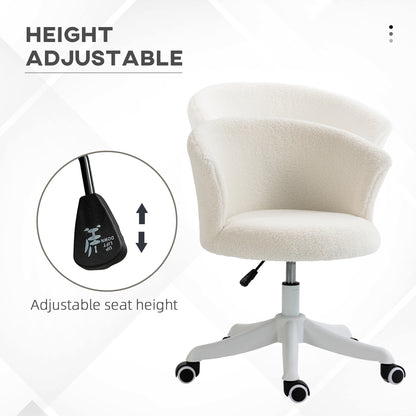 Armless Office Chair, Fluffy Computer Desk Chair with Adjustable Height, Swivel Wheels, Mid Back, White