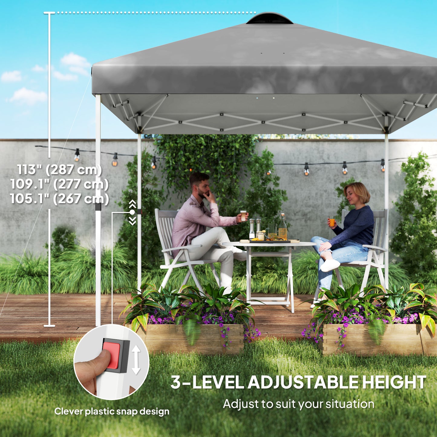 10' x 10' Pop Up Canopy Tent with 2 Half Sidewalls, UV50+ Height Adjustable Instant Sun Shelter, Dark Grey