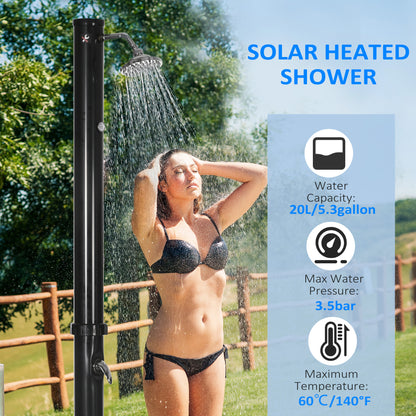 5.3 Gallons Solar Shower with Rotating Rainfall, Temperature Adjustment, 2 Section Outdoor Shower for Backyard, Black