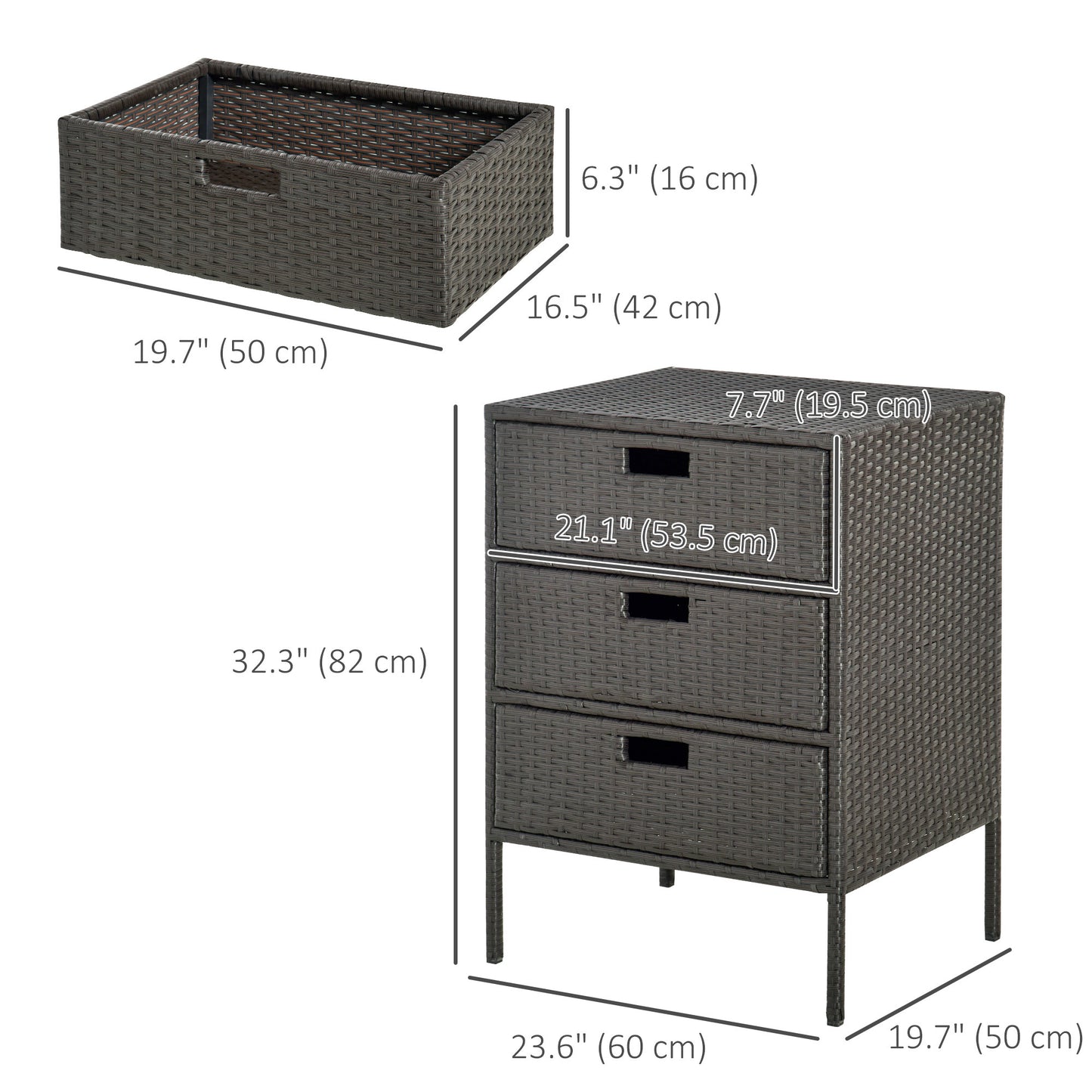 32" Poolside Rattan Wicker Patio Organizer Storage Cabinet Bathroom Storage w/ 3 Large Drawers Garden Outdoor