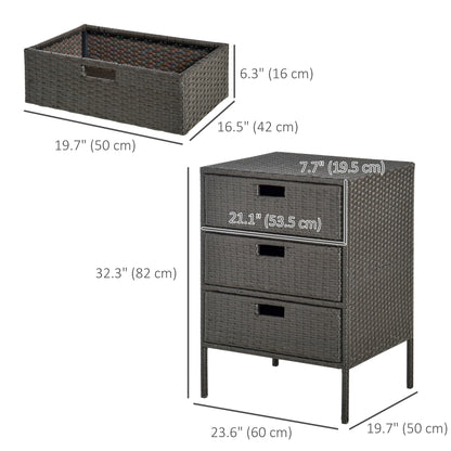 32" Poolside Rattan Wicker Patio Organizer Storage Cabinet Bathroom Storage w/ 3 Large Drawers Garden Outdoor