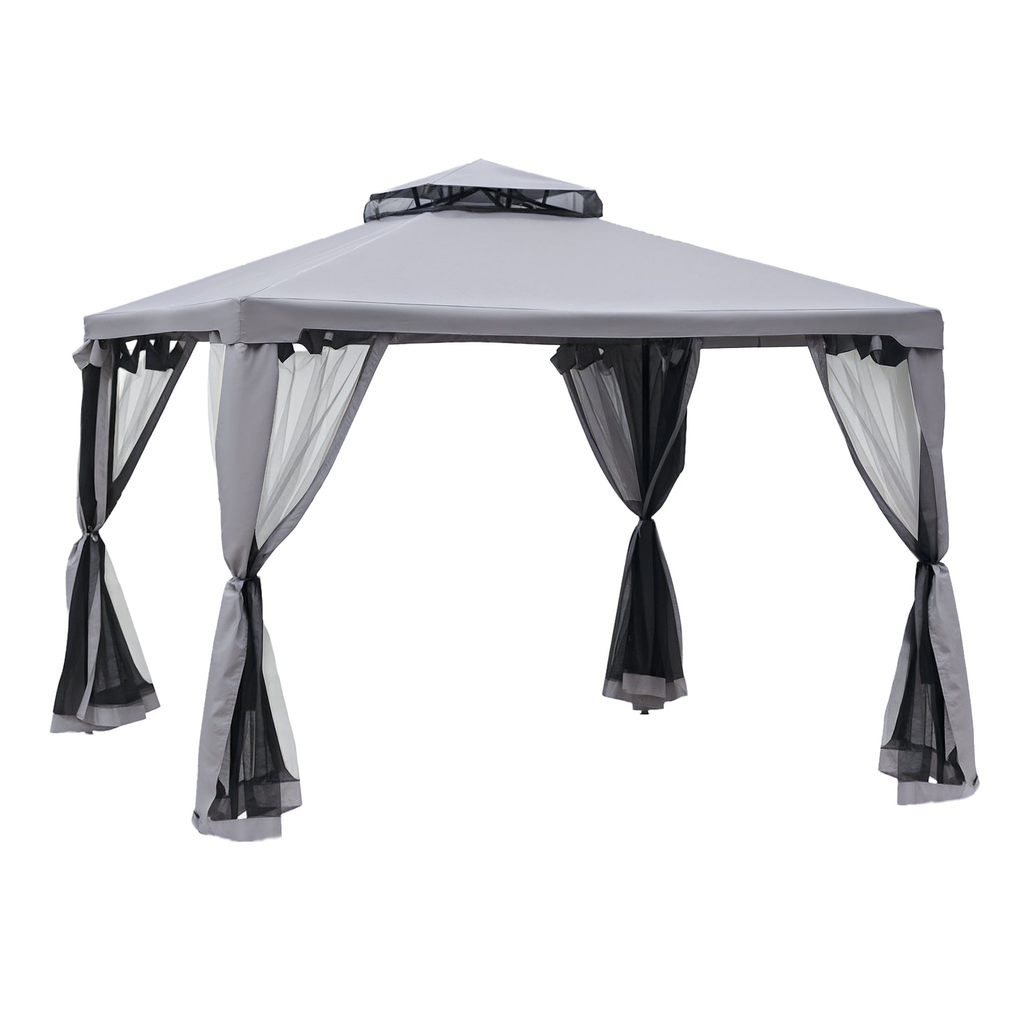 10' x 10' Patio Gazebo Pavilion, 2-Tier Roof Canopy Outdoor Event Tent with Steel Frame and Mosquito Netting for Garden, Yard and Sun Shade Use, Grey