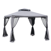 10' x 10' Patio Gazebo Pavilion, 2-Tier Roof Canopy Outdoor Event Tent with Steel Frame and Mosquito Netting for Garden, Yard and Sun Shade Use, Grey