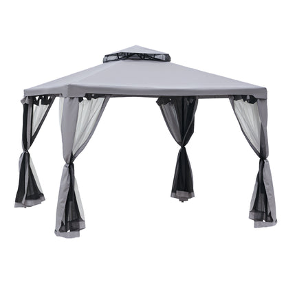 10' x 10' Patio Gazebo Pavilion, 2-Tier Roof Canopy Outdoor Event Tent with Steel Frame and Mosquito Netting for Garden, Yard and Sun Shade Use, Grey