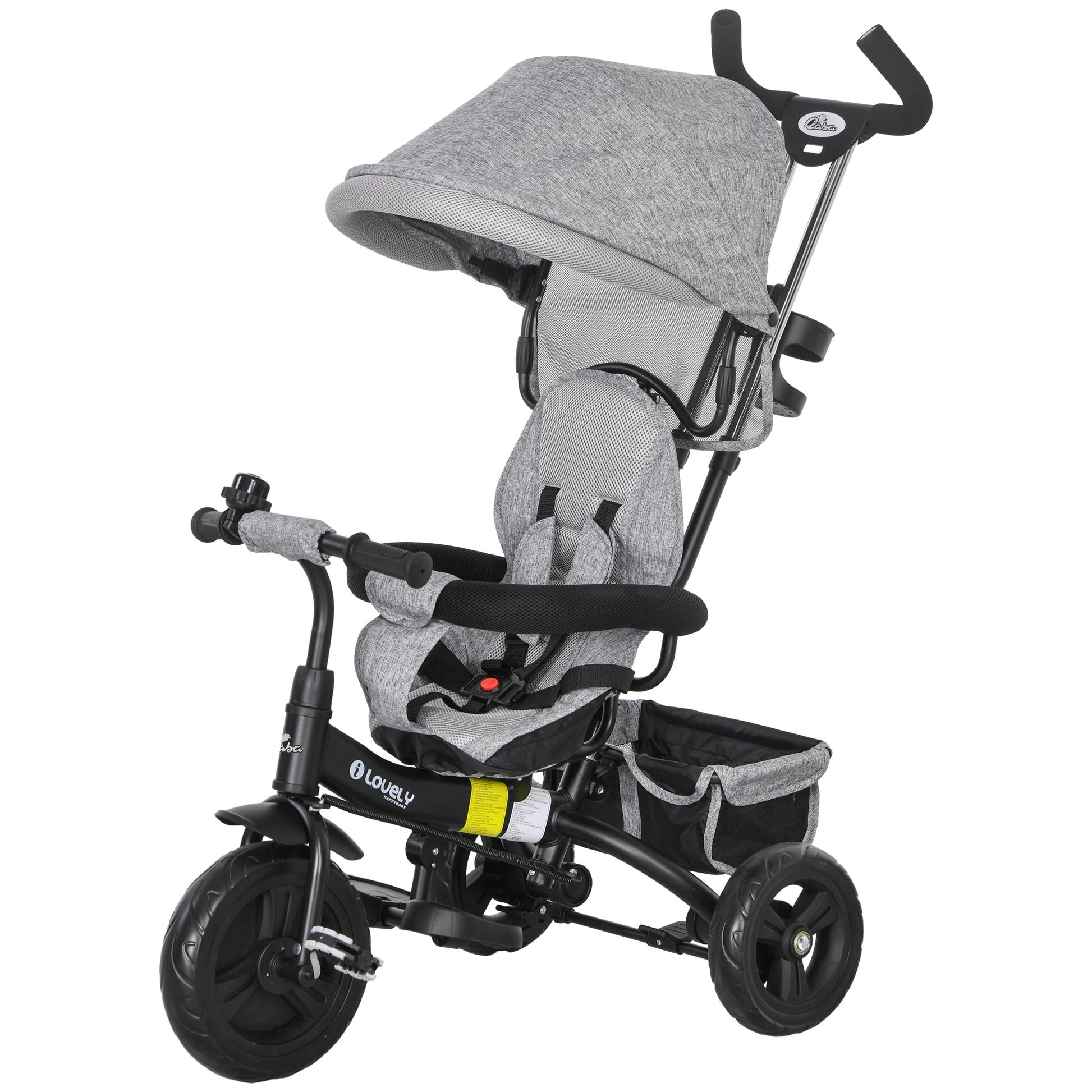Qaba 6 in 1 Toddler Tricycle Stroller with Basket, Canopy, 5-point Safety Harness, for 12-60 Months, Grey