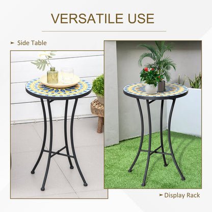 Mosaic Patio Table, Round Coffee Table with Metal Frame, Garden Furniture for Outdoor, Poolside, Yellow