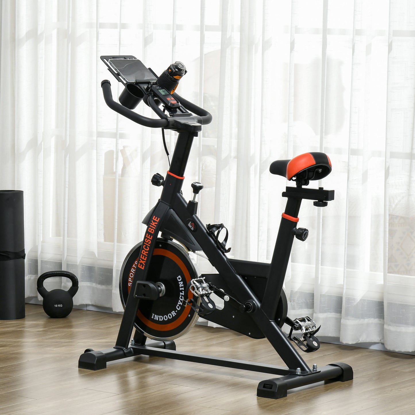 Soozier Adjustable Upright Stationary Exercise Bike w/ LCD Display, Indoor Cycling Bike for Home w/ Adjustable Resistance, Red